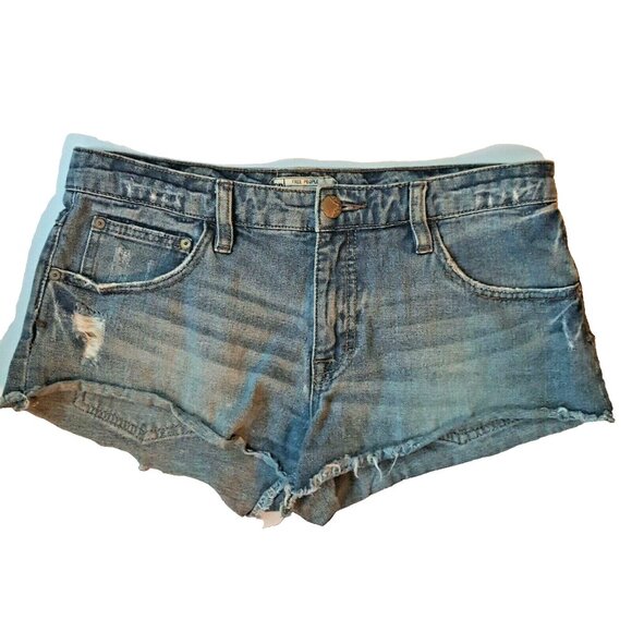 Free People raw hem very distressed faded cut out denim shorts 25 - Picture 4 of 8